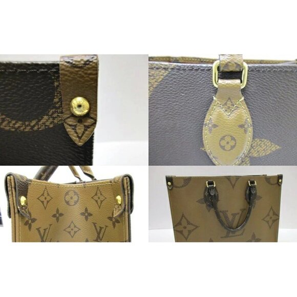 Authentic Louis Vuitton On The Go Tote Reverse Monogram Giant MM Brown Tan LV - Picture 12 of 15